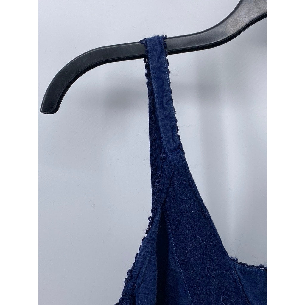 REBELLION Women's Navy Blue Lace-Trim V-Neck Smocked Tank Top SZ M