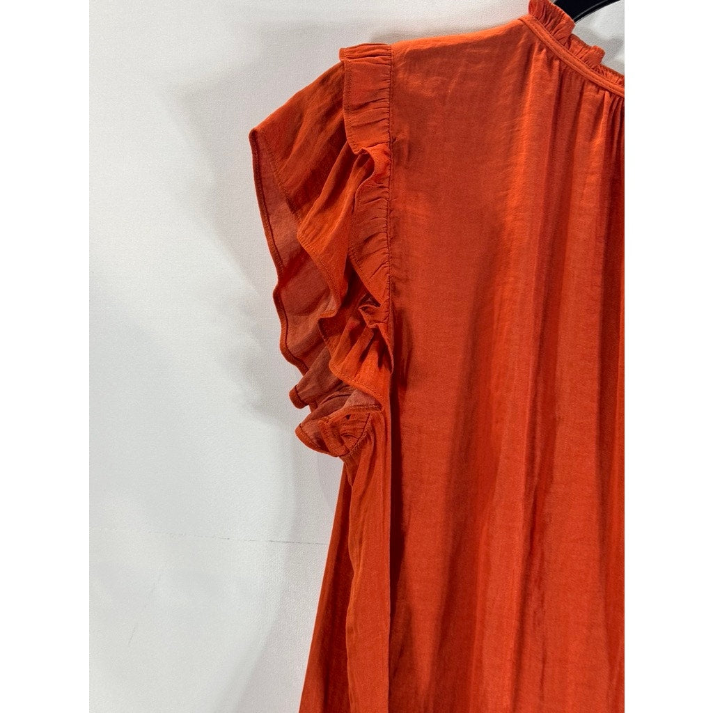 RACHEL RACHEL ROY Women's Orange Tie-Neck Ruffle Short Sleeve Top SZ M