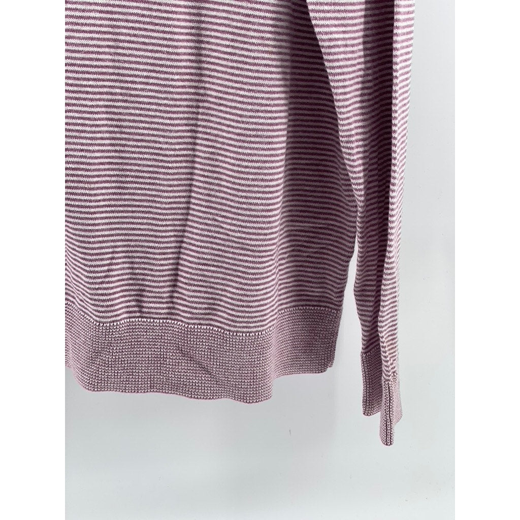 BONOBOS Men's Purple-White Striped Crewneck Long Sleeve Pullover Sweater SZ L