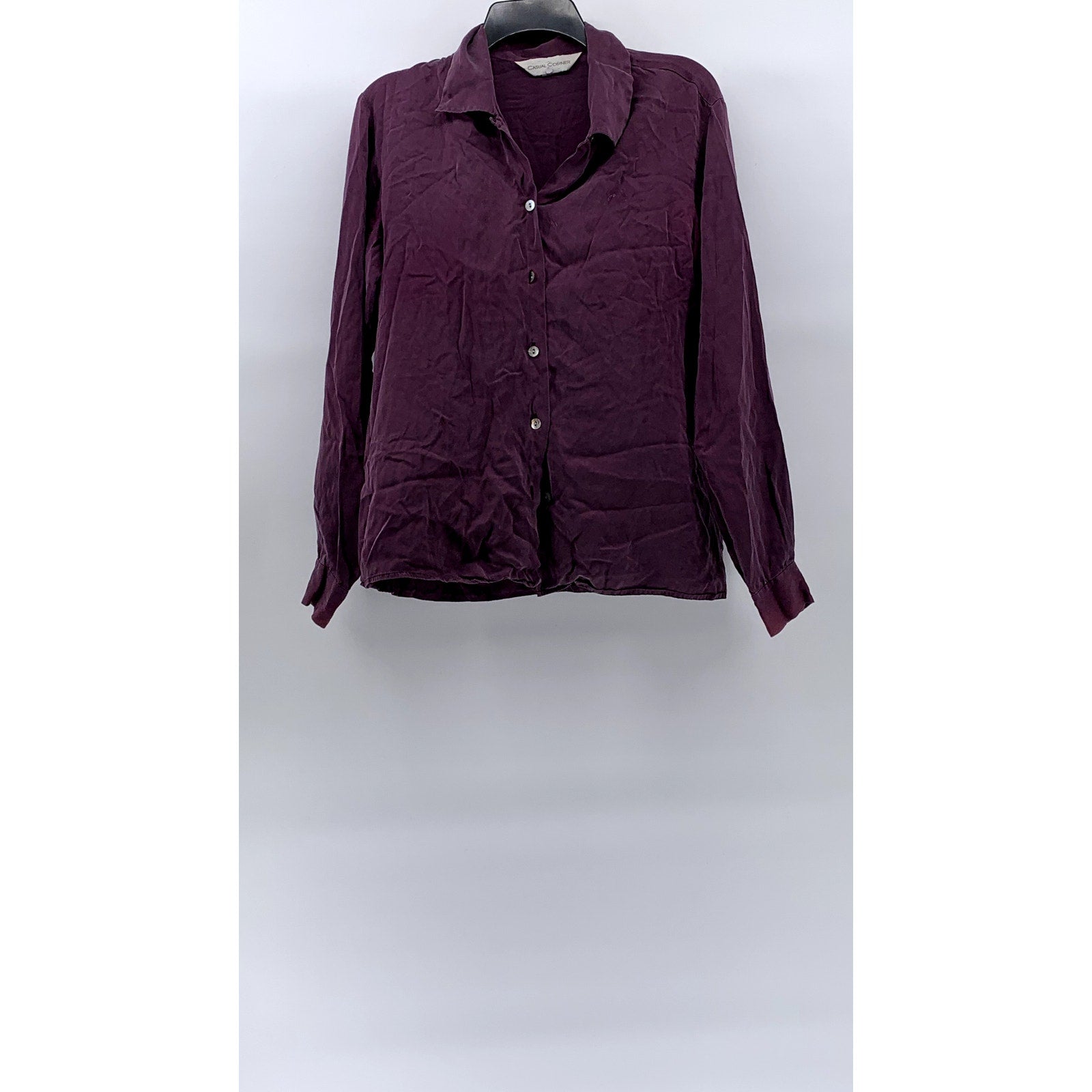 CASUAL CORNER Women's Burgundy Button-Up Regular-Fit Long Sleeve Top SZ 8