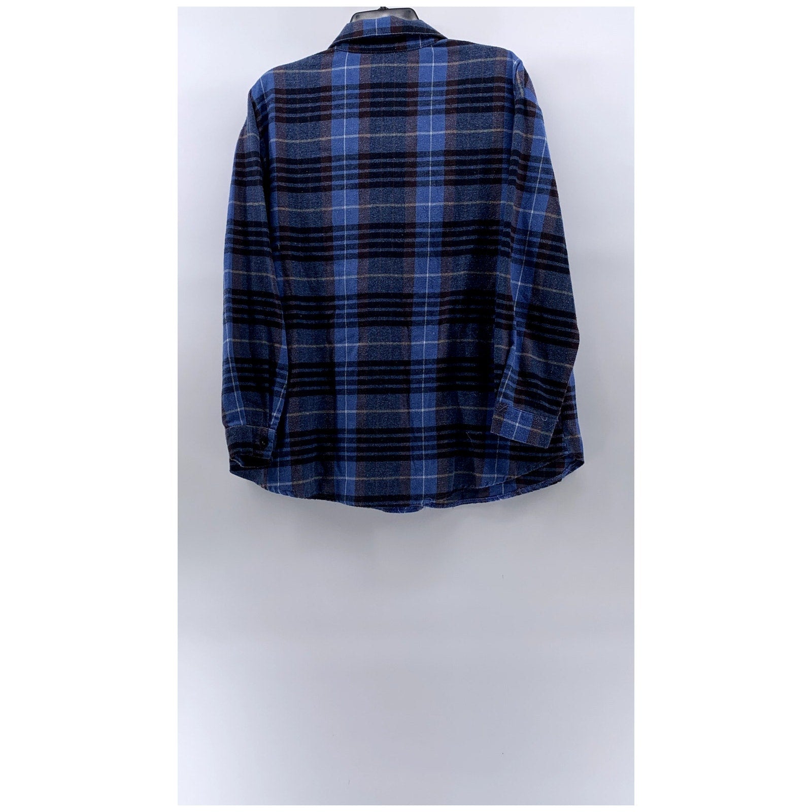 SHEIN Women's Blue-Black Plaid Oversized-Fit Button-Up Long Sleeve Top SZ 4