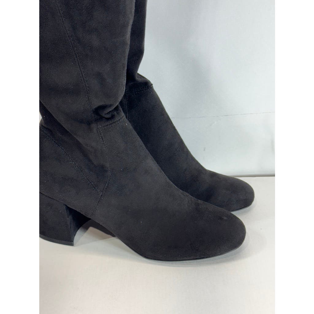 NINE WEST Women's Black Faux Suede Yanie Over-The-Knee Block-Heel Boots SZ 7.5