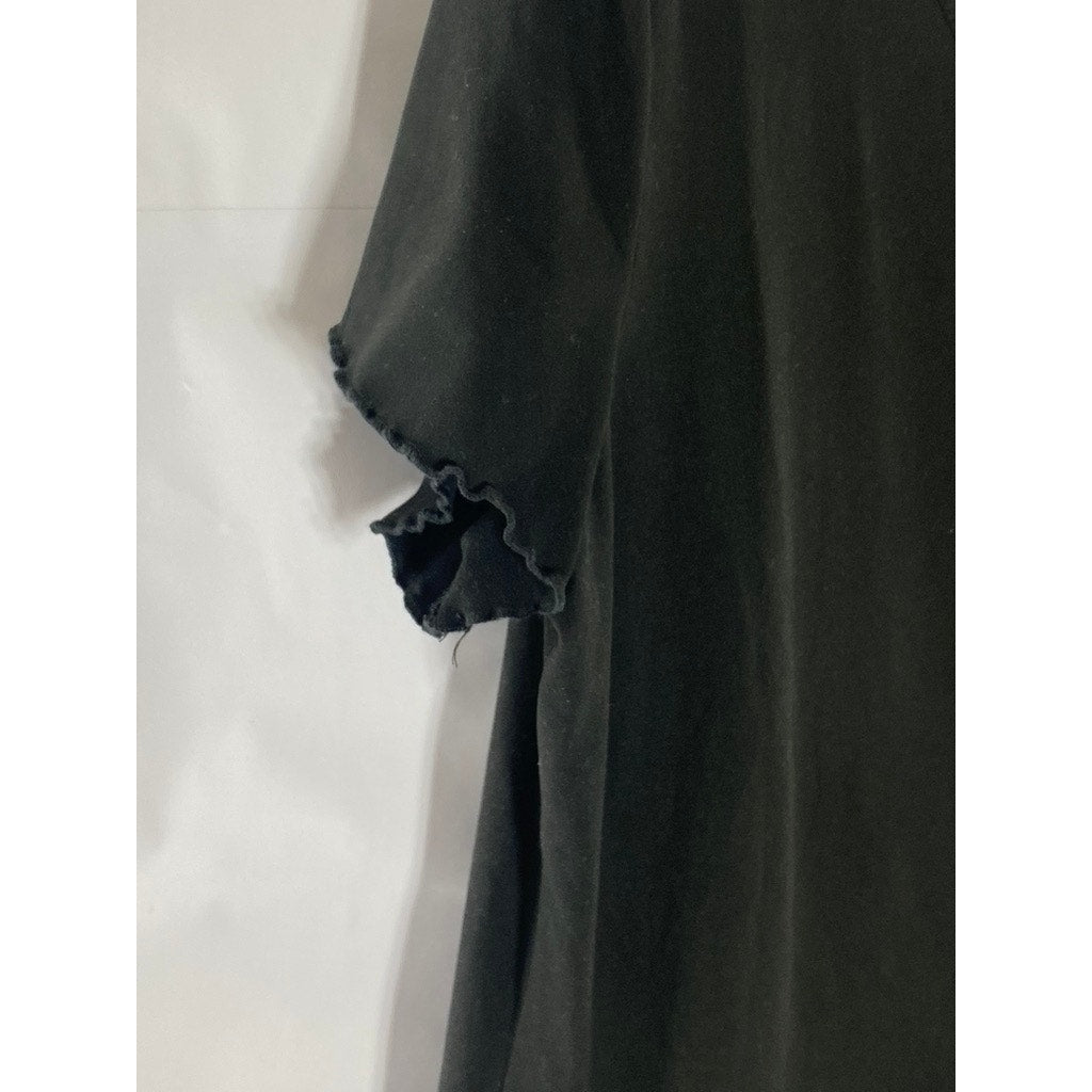 EKOUAER Women's Black Solid Scoop-Neck button-Up Short Sleeve Casual Dress L