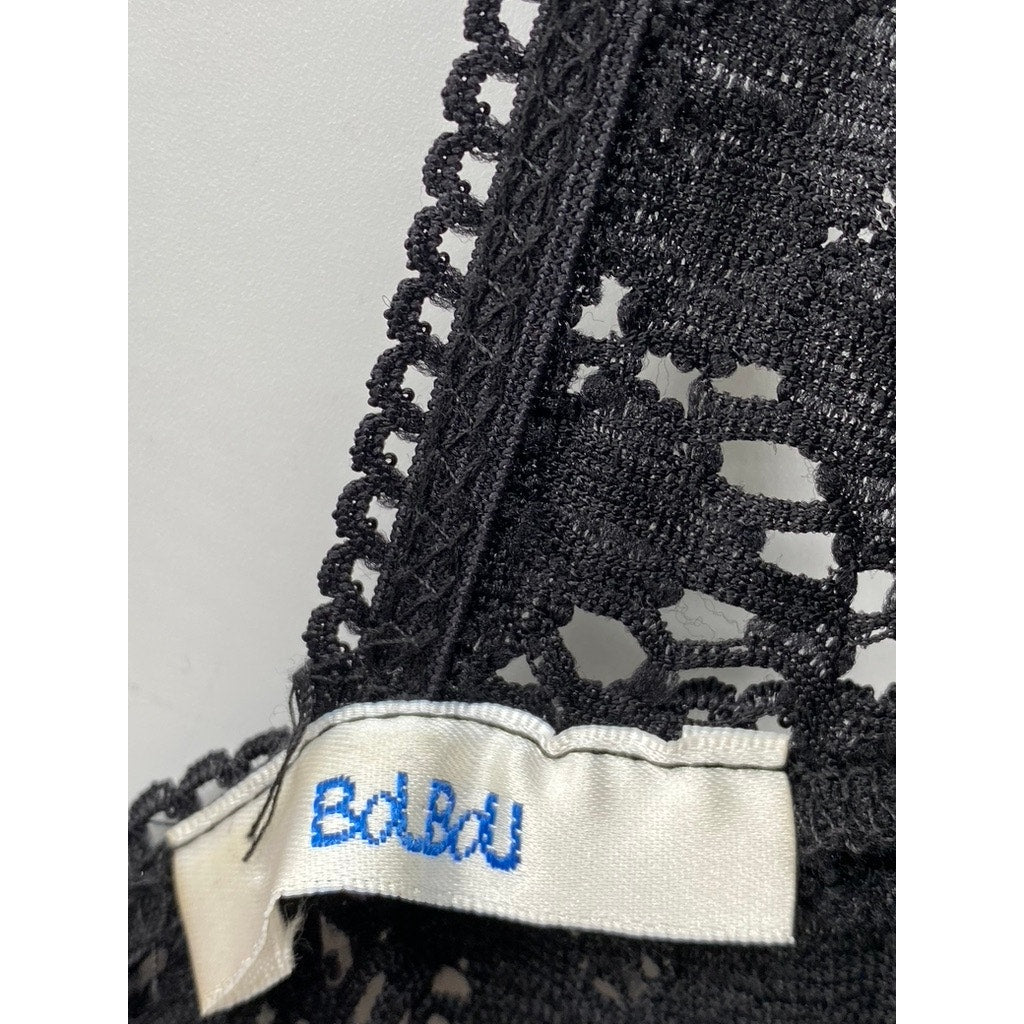 BOLBOU Women's Black Floral Lace Scoop-Neck Sleeveless Maxi Dress SZ S