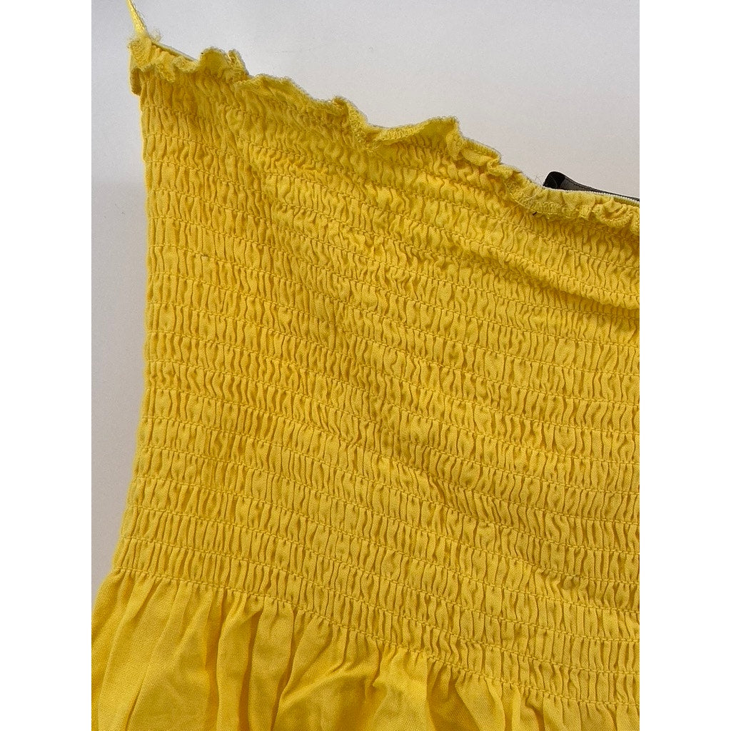 AMBIANCE Women's Yellow Smocked Strapless Mini Dress SZ M