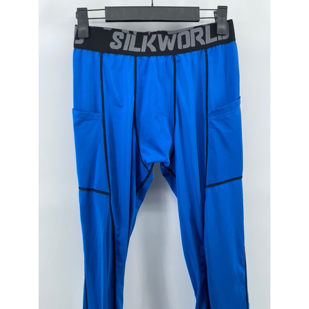 SILKWORLD Pro Men’s Blue-Black Elasticized Waist Compression Pants SZ M