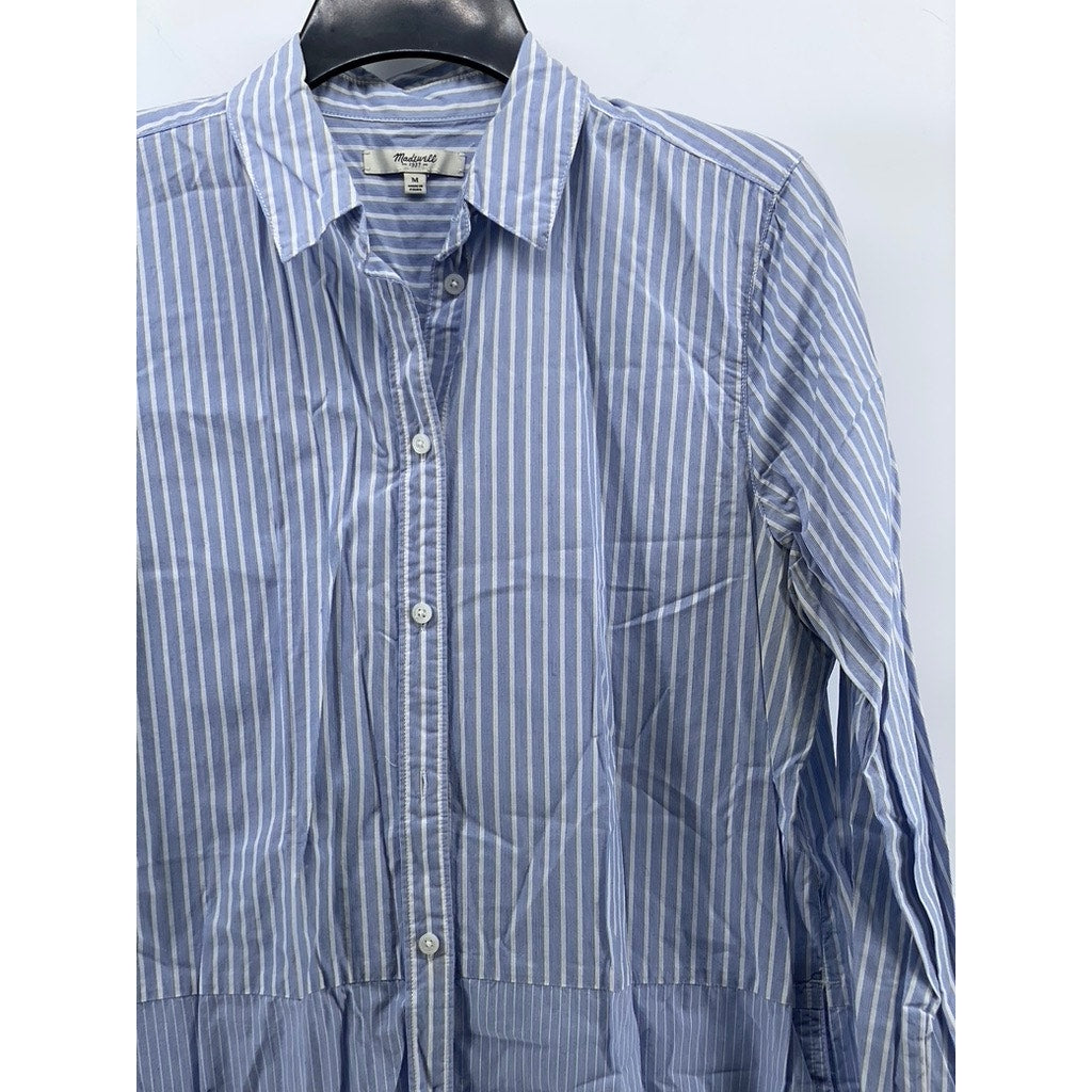 MADEWELL Women's Blue-White Striped Button-Up Boyfriend Tunic Top SZ M