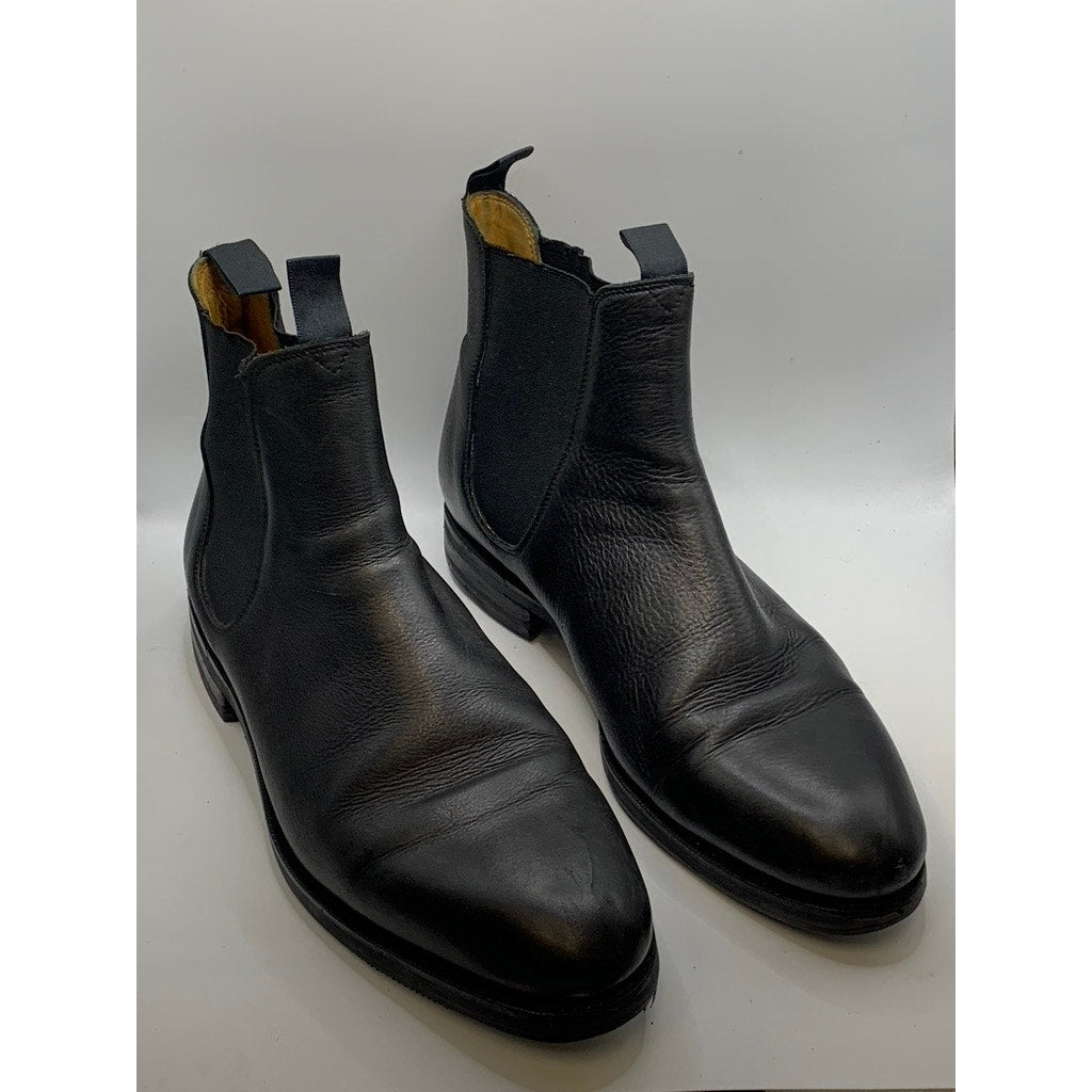 MEERMIN Men's Black Leather Slip-On Chelsea Boots SZ 9.5