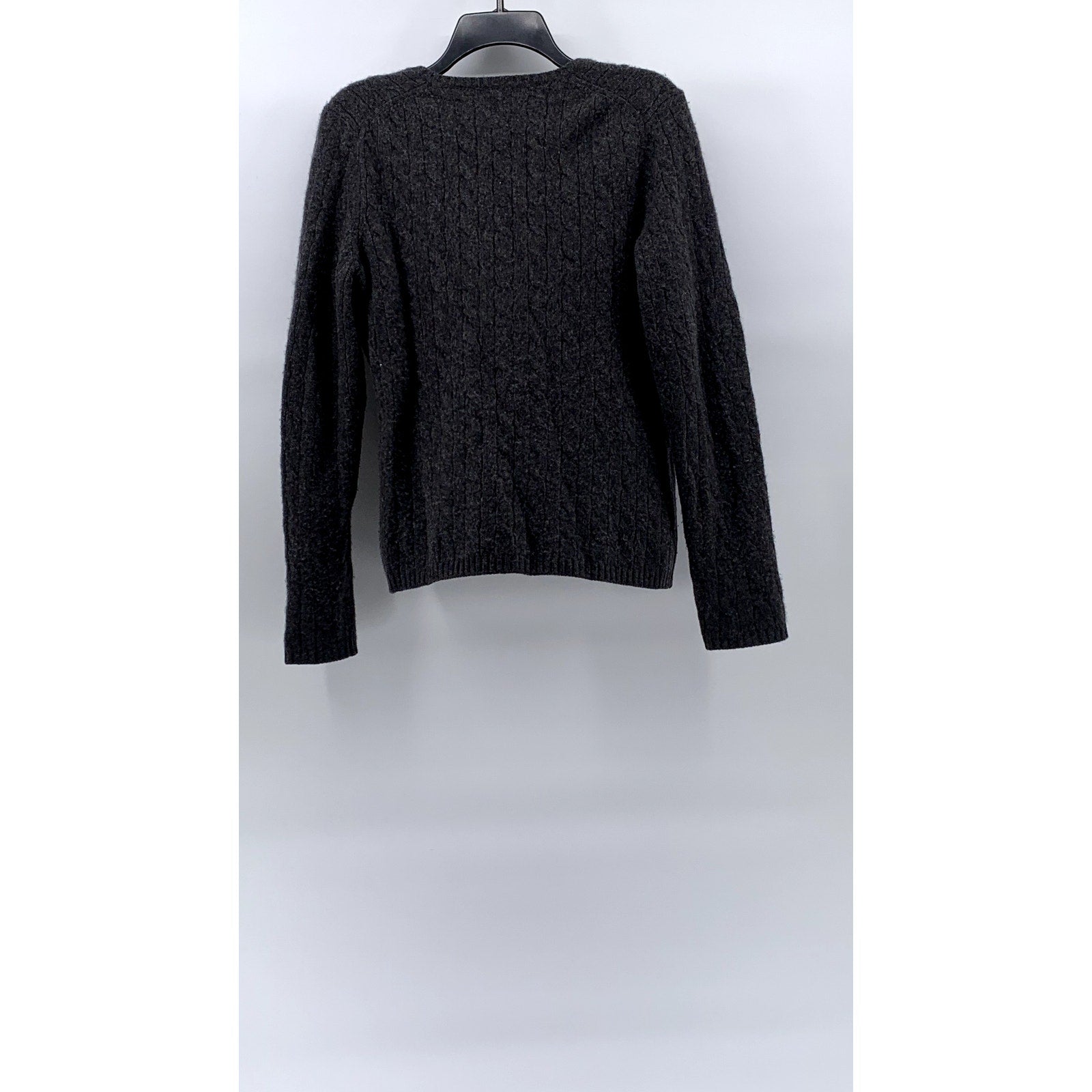 UNBRANDED Women’s Charcoal Cable Knit Long Sleeve V-Neck Pullover Sweater M