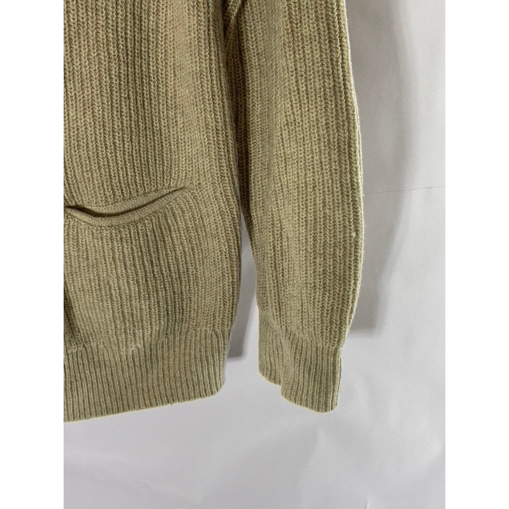 CLUB MONACO Men's Tan Ribbed Shawl-Collar Button-Up Long Sleeve Cardigan SZ M
