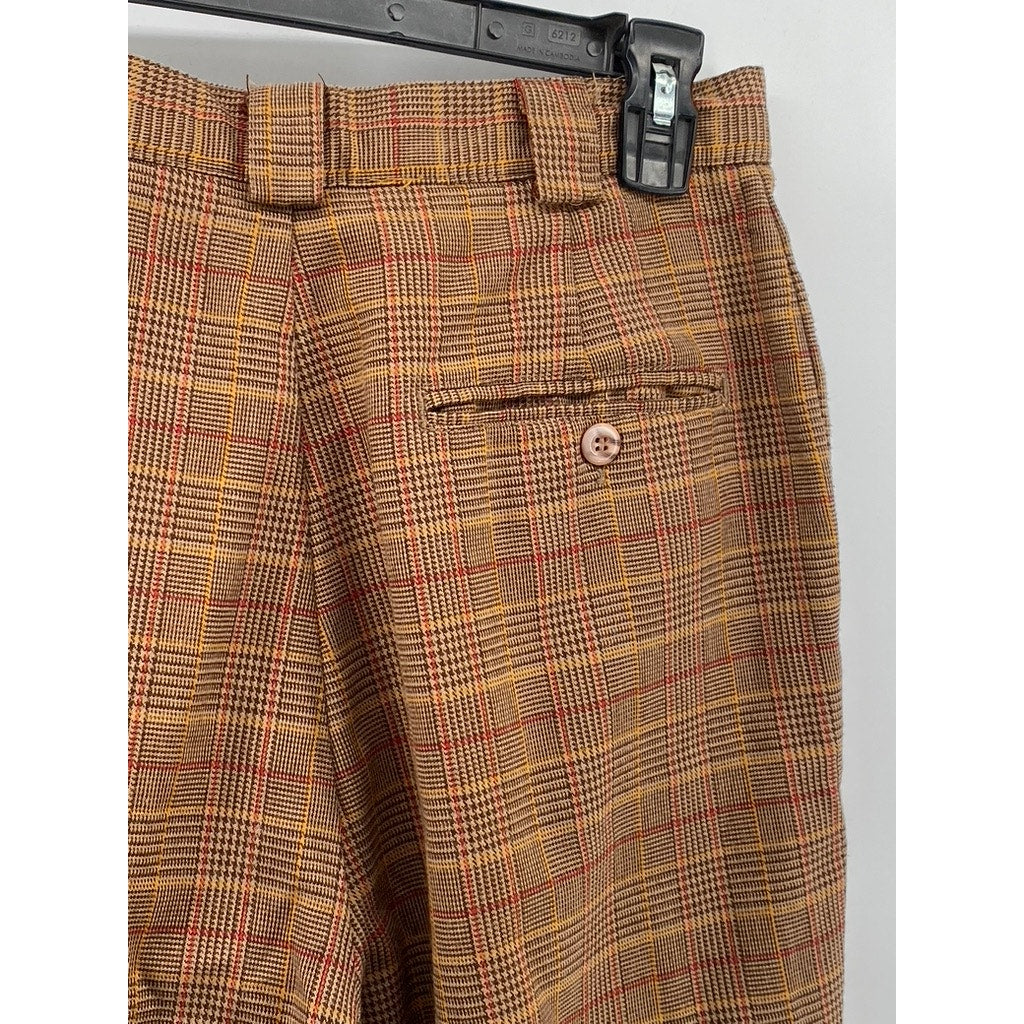 KAREN SCOTT Women’s Vintage Brown Plaid Pleated Straight-Leg Pants SZ 12