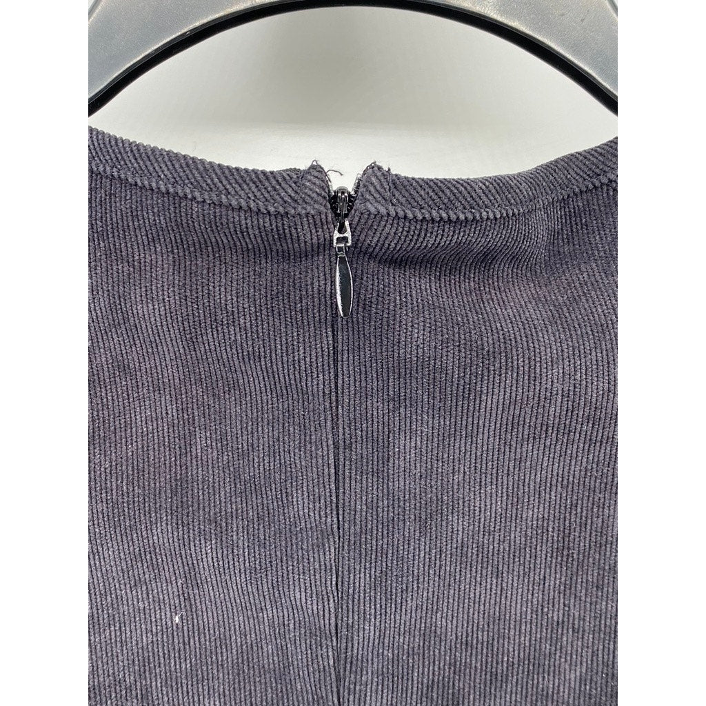 ZARA Women's Navy Blue Crewneck Corduroy Long Sleeve A-Line Mini Dress SZ XS