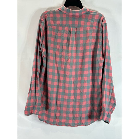 TAILORED BY J. CREW Men's Salmon Pink/Gray Plaid Button-Up Long Sleeve Shirt SZM