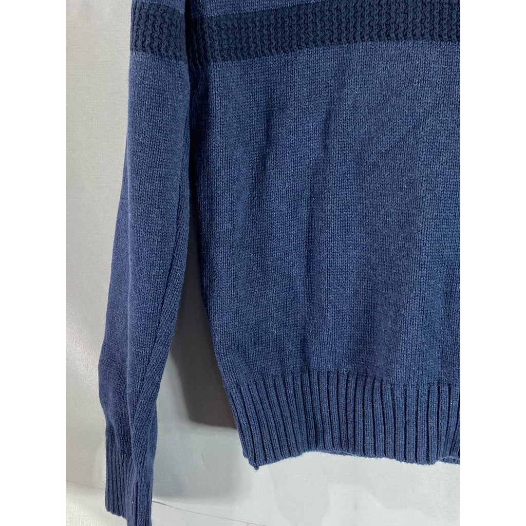TAHARI Men's Blue Striped Knit Quarter-Zip Pullover Sweater SZ M