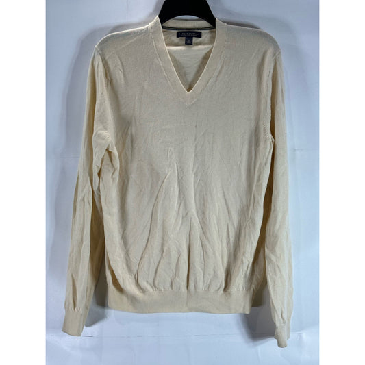 BANANA REPUBLIC Men's Cream V-Neck Extra Fine Merino Wool Pullover Sweater SZ M
