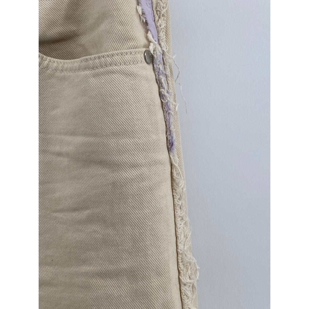 RAGGED JEANS Women's Lilac-Beige Two-Tone Straight-Leg Frayed Jean SZ 30