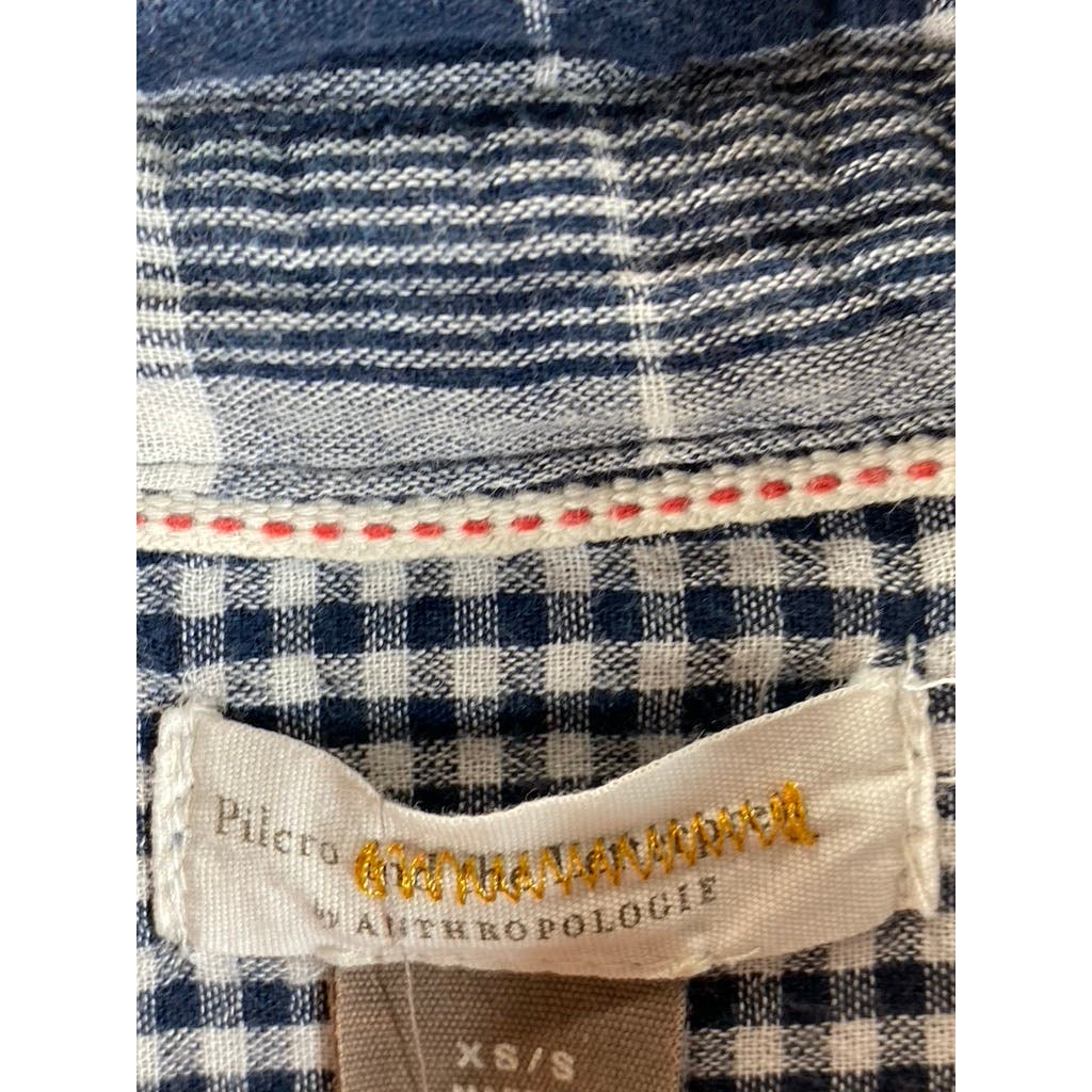 ANTHROPOLOGIE PILCRO Women's Navy Plaid Button-Up Flannel Shirt SZ XS/S
