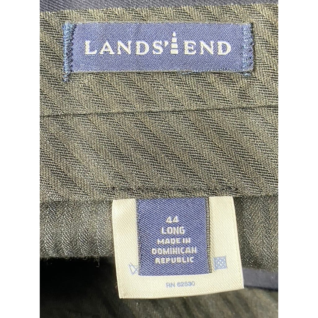 LANDS' END Men's Long Navy Comfort Waist Pleated Wool Cuffed Pant SZ 44L