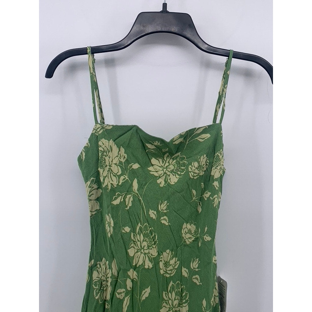 DRESS FORUM Women's Green Floral Straight-Neck Cutout Back Midi Dress SZ S