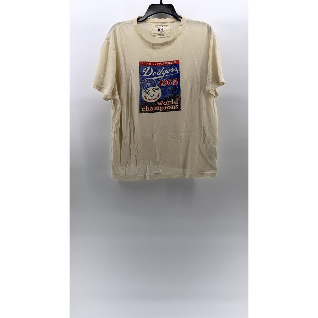 WRIGHT & DITSON Men's Cream Vintage LA Dodgers Graphic Crewneck T-Shirt SZ M