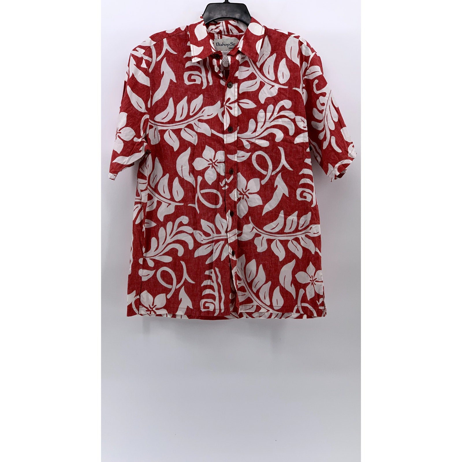BISHOP ST. APPAREL Men's Vintage Red-White Hawaiian Floral Button-Up Shirt SZ M