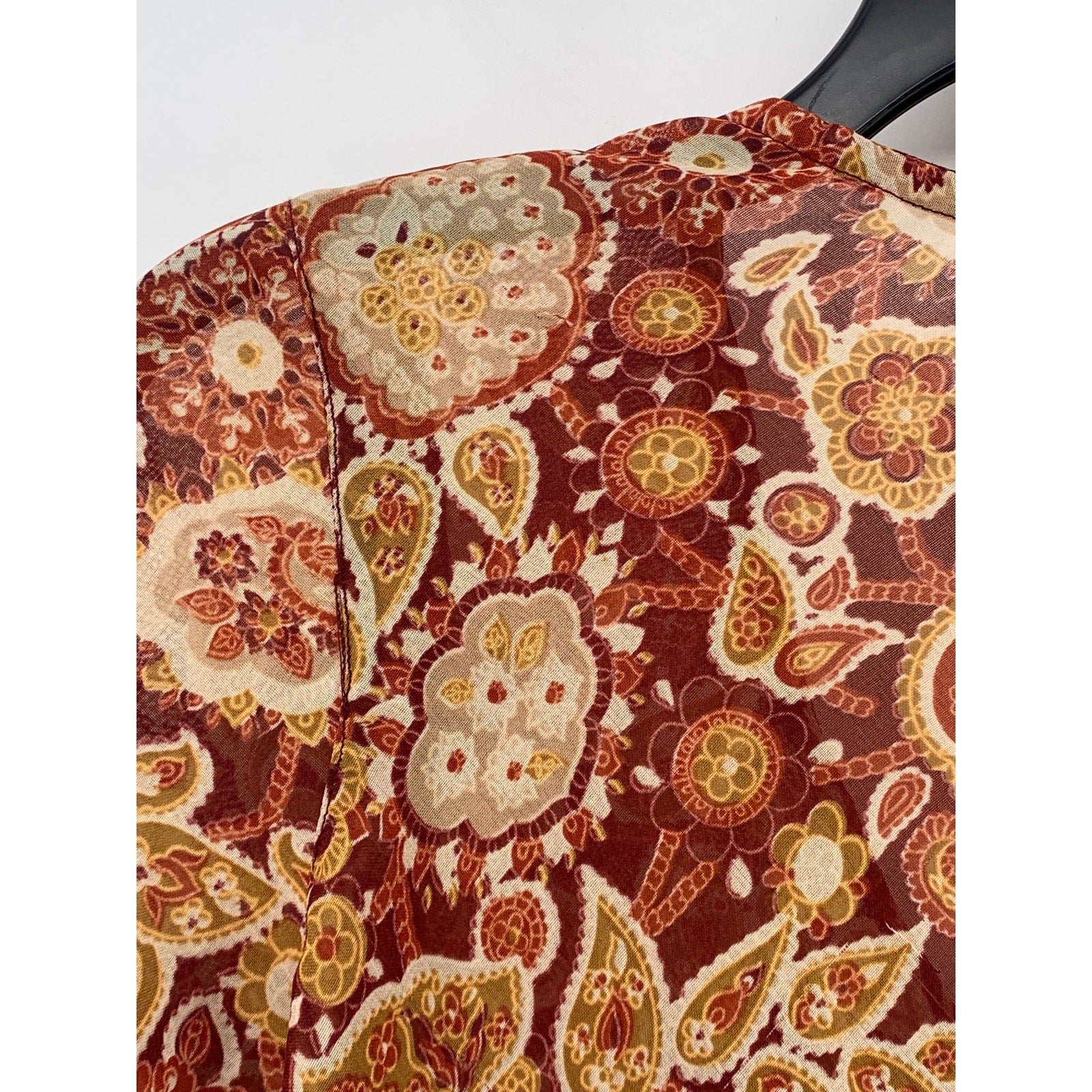 HOKUSPOKUS Women's Vintage Y2K Orange Floral Sequin Long Bell Sleeve Top SZ L