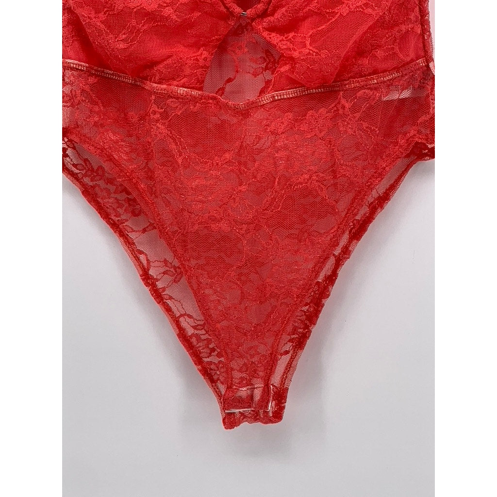 FASHION NOVA Women's Red Lace Cutout Strapless Bodysuit SZ XL