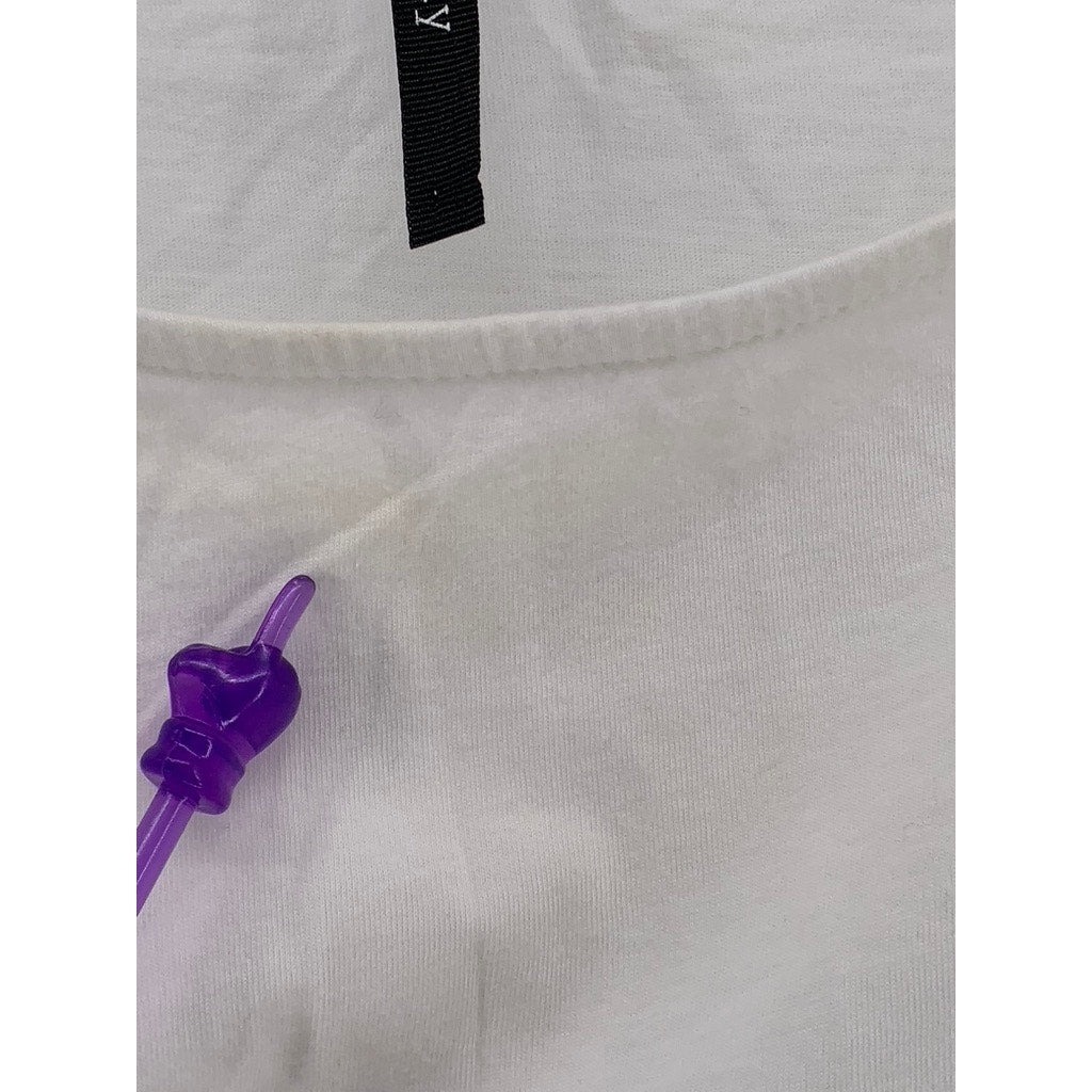 CATHY Women's White Crewneck 3/4 Embroidered Sleeve Top SZ XL