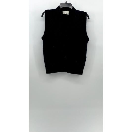 ZARA ORIGINS Women's Dark Navy Wool-Blend V-Neck Button-Up Sleeveless Vest SZ S