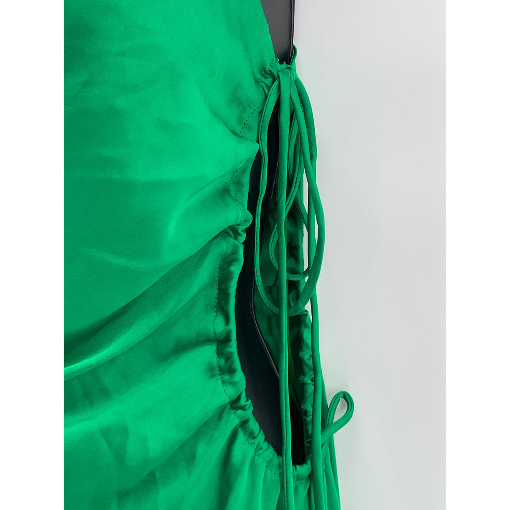 BEIGE BOTANY Women's Dark Green Satin Side-Cutout Cowl-Neck Bodycon Dress SZ S