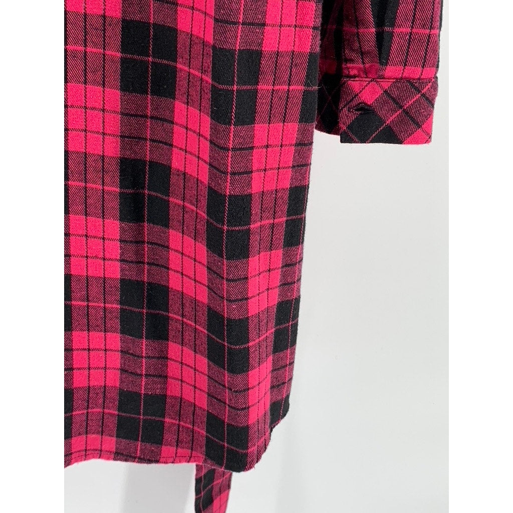 AGNES ORINDA Women's Plus Pink-Black Plaid Button-Up Long Sleeve Dress SZ 3X