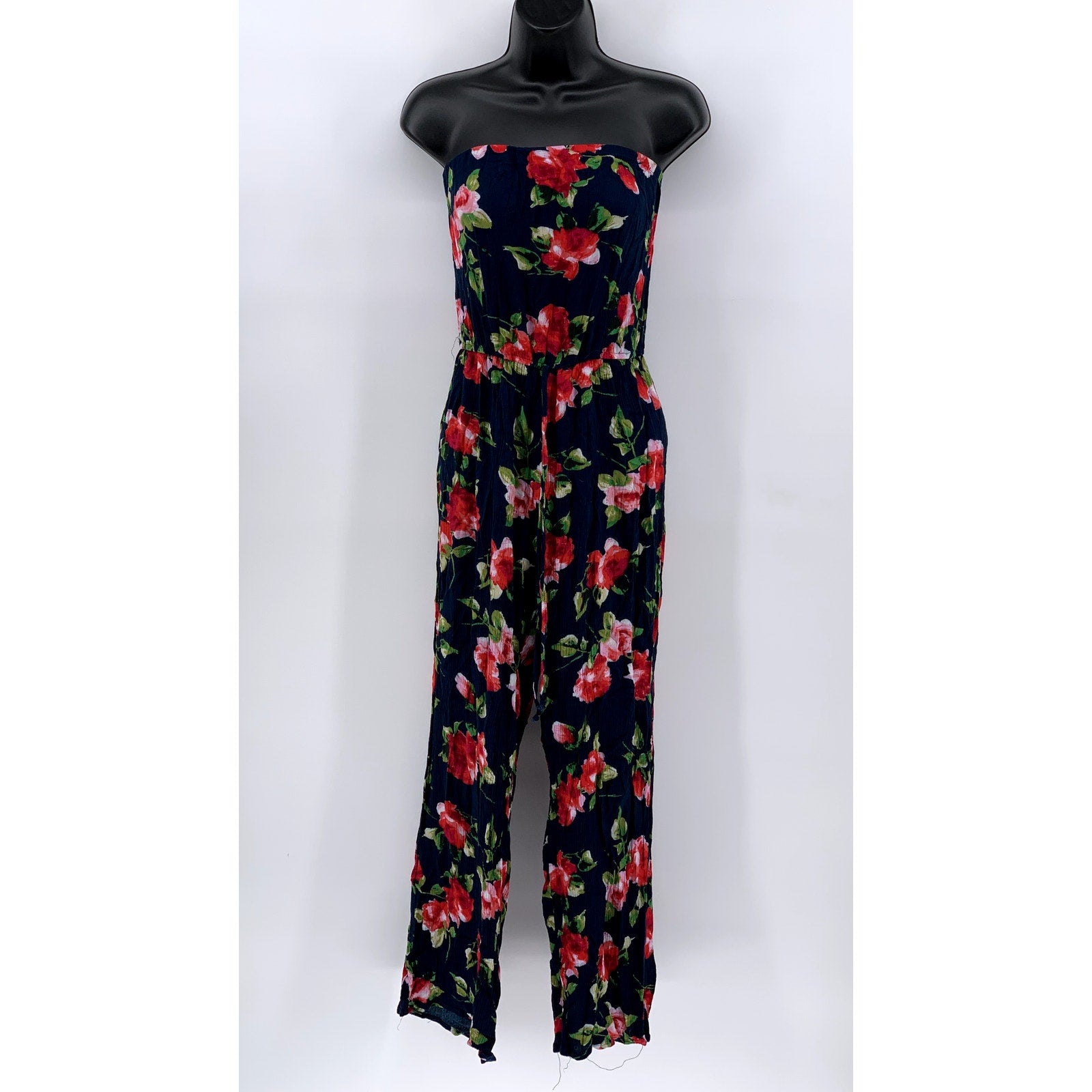 AMBIANCE APPAREL Women's Green-Floral Strapless Jumpsuit SZ M