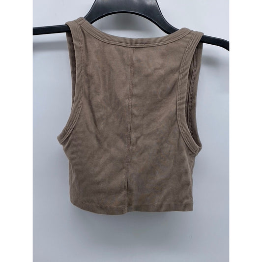 ZARA Women's Brown Ribbed Scoop-Neck Cropped Tank Top SZ M
