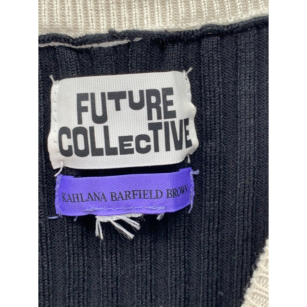 FUTURE COLLECTIVE KHALANA BARFIELD BROWN Women's Black-Cream Ribbed Dress SZ L