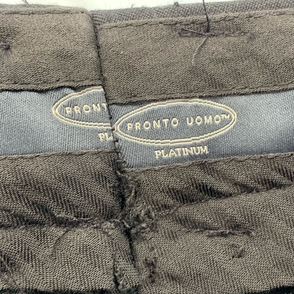 PRONTO UOMO PLATINUM Men's Solid Black Wool Flat-Front Dress Pants SZ 34