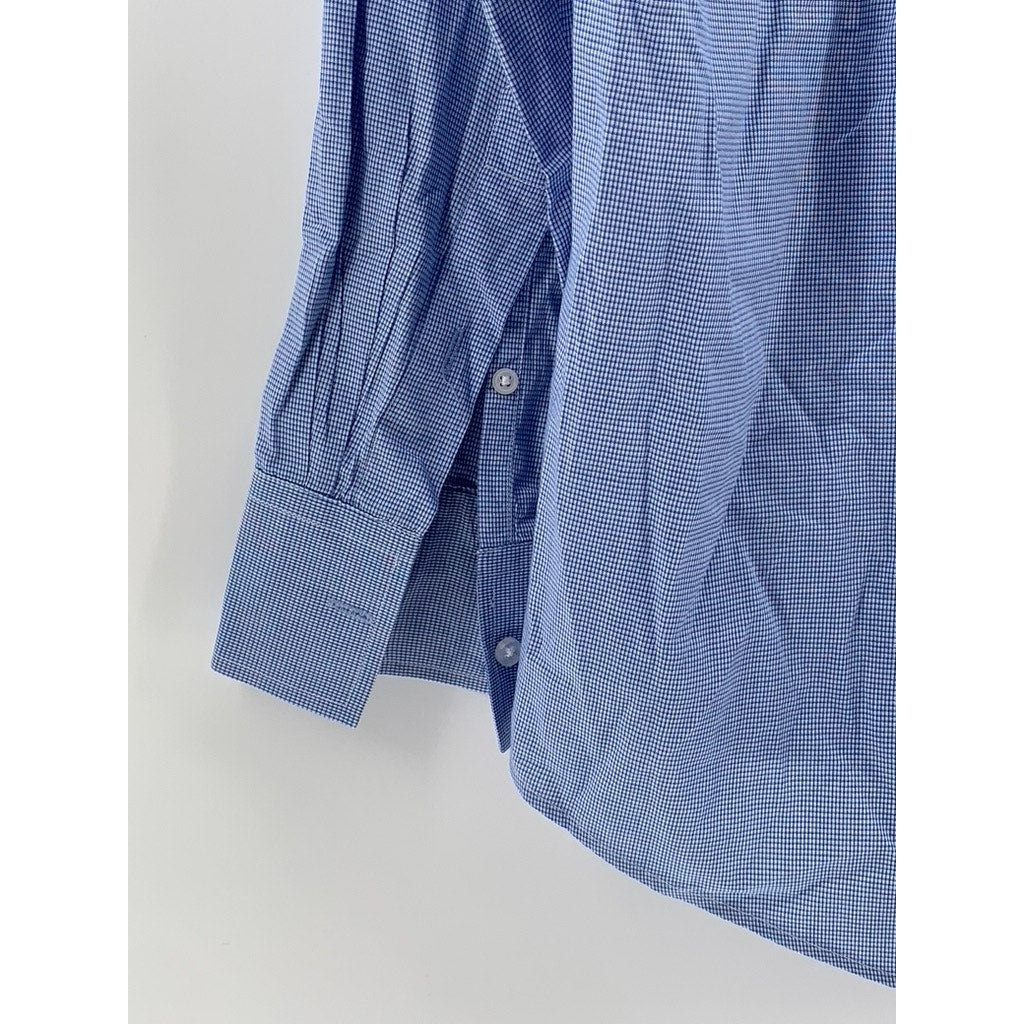 LAWRENCE HUNT Men's Blue-White Gingham Button-Up Long Sleeve Shirt SZ L