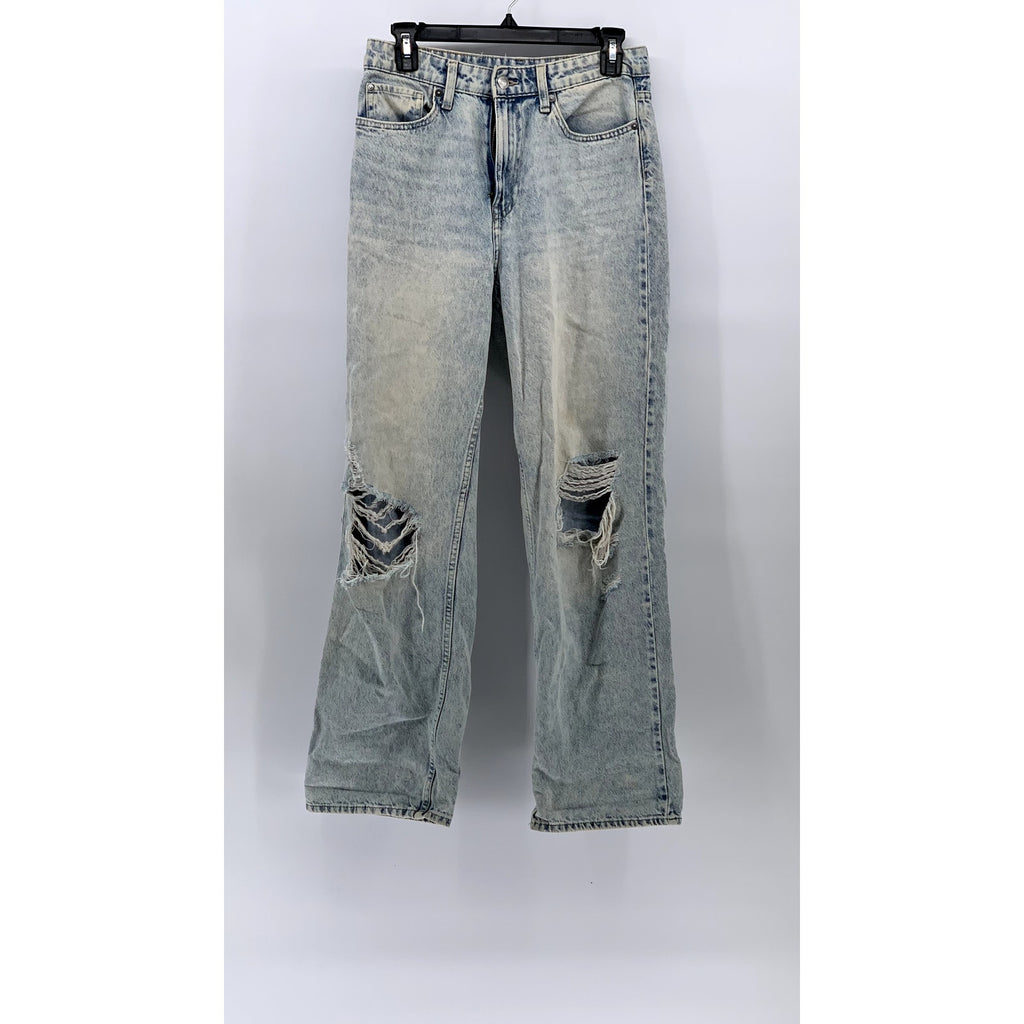 &DENIM Women's Light Blue Distressed High-Rise Loose Fit Straight Leg Jeans SZ 6