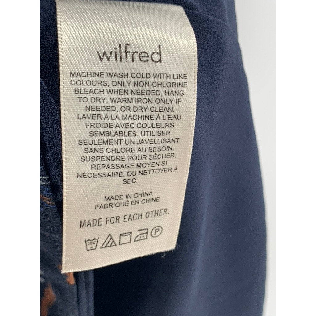 WILFRED Women's Navy Blue Floral V-Neck Tie-Sleeve A-Line Mini Dress SZ XS