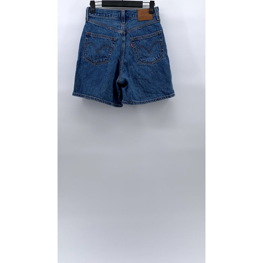 LEVI’S Women’s Dark Blue Straight-Leg High-Rise Ribcage Bermuda Shorts SZ 24