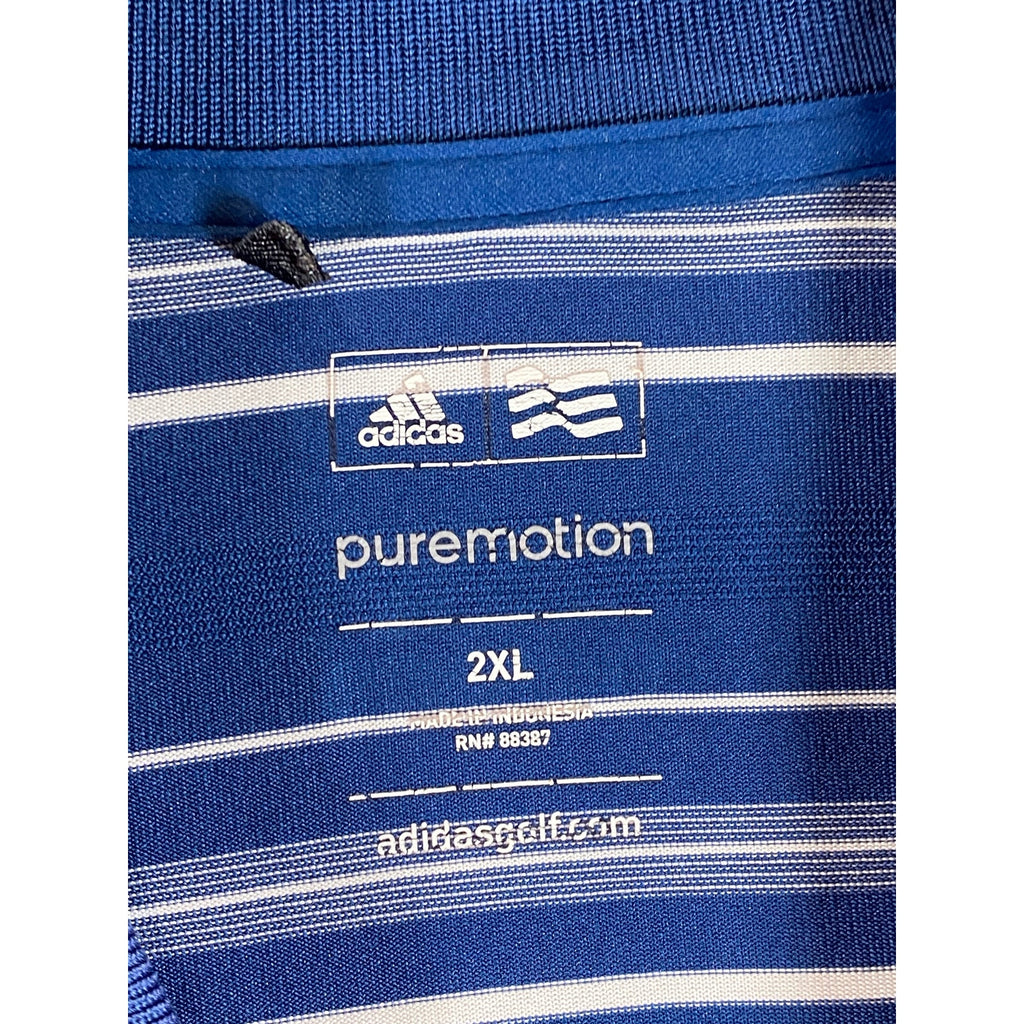 ADIDAS Men's Blue 2 Color Stripe Puremotion Short Sleeve Golf Jersey Polo SZ 2XL