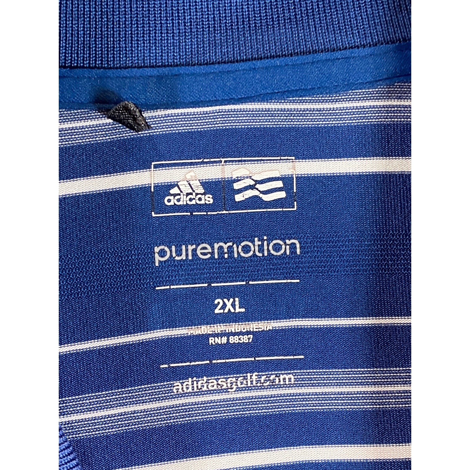 ADIDAS Men's Blue 2 Color Stripe Puremotion Short Sleeve Golf Jersey Polo SZ 2XL