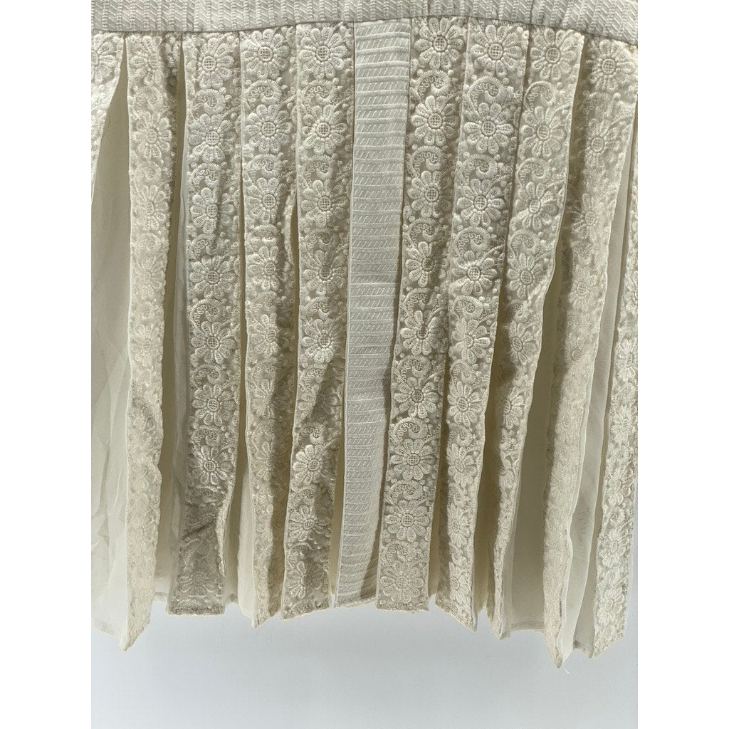 S&B Women's Petite Cream Knit Sheer Pleated Cinched Knee-Length Dress SZ 12P
