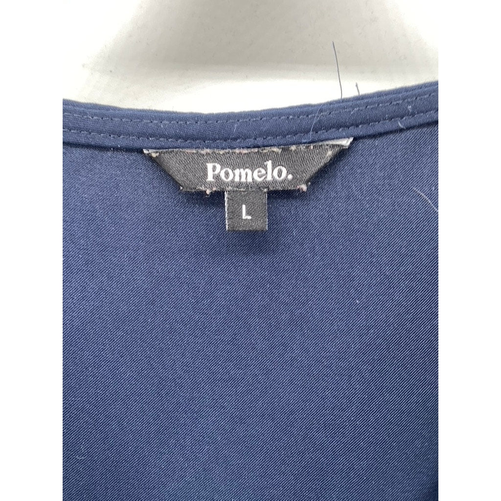 POMELO Women’s Navy Blue Front Knot Short Sleeve Crop Top SZ L
