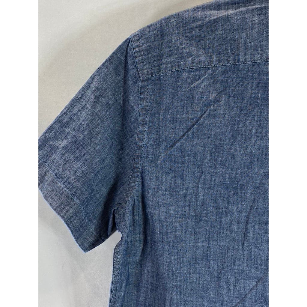 UNTUCKIT Men's Blue Chambray Terrano Slim-Fit Button-Up Short Sleeve Shirt SZ M