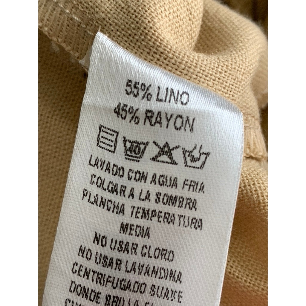 DIVINA Women's Tan Linen-Blend Milan Straight Leg Casual Pants SZ S