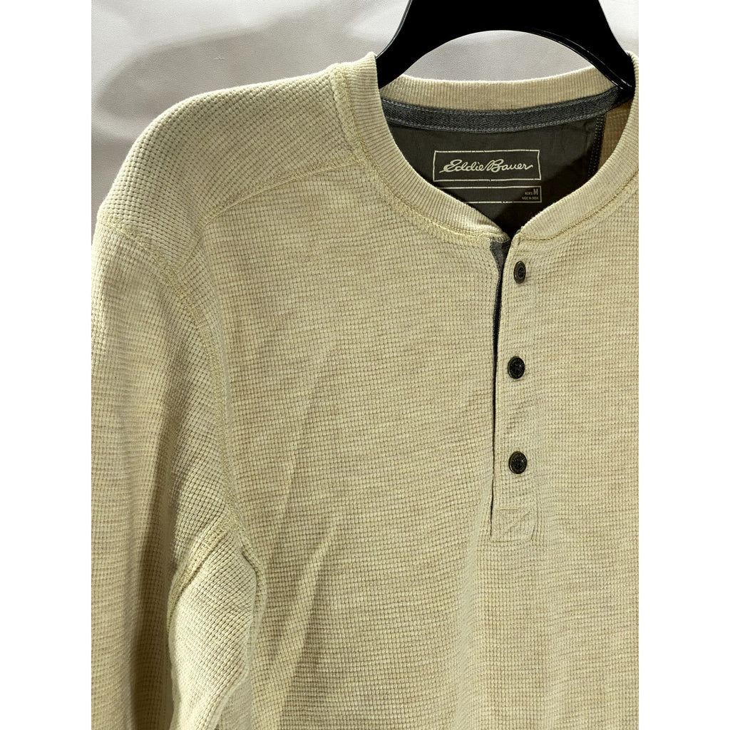 EDDIE BAUER Men's Beige Classic-Fit Long Sleeve Thermal Henley T-Shirt SZ M
