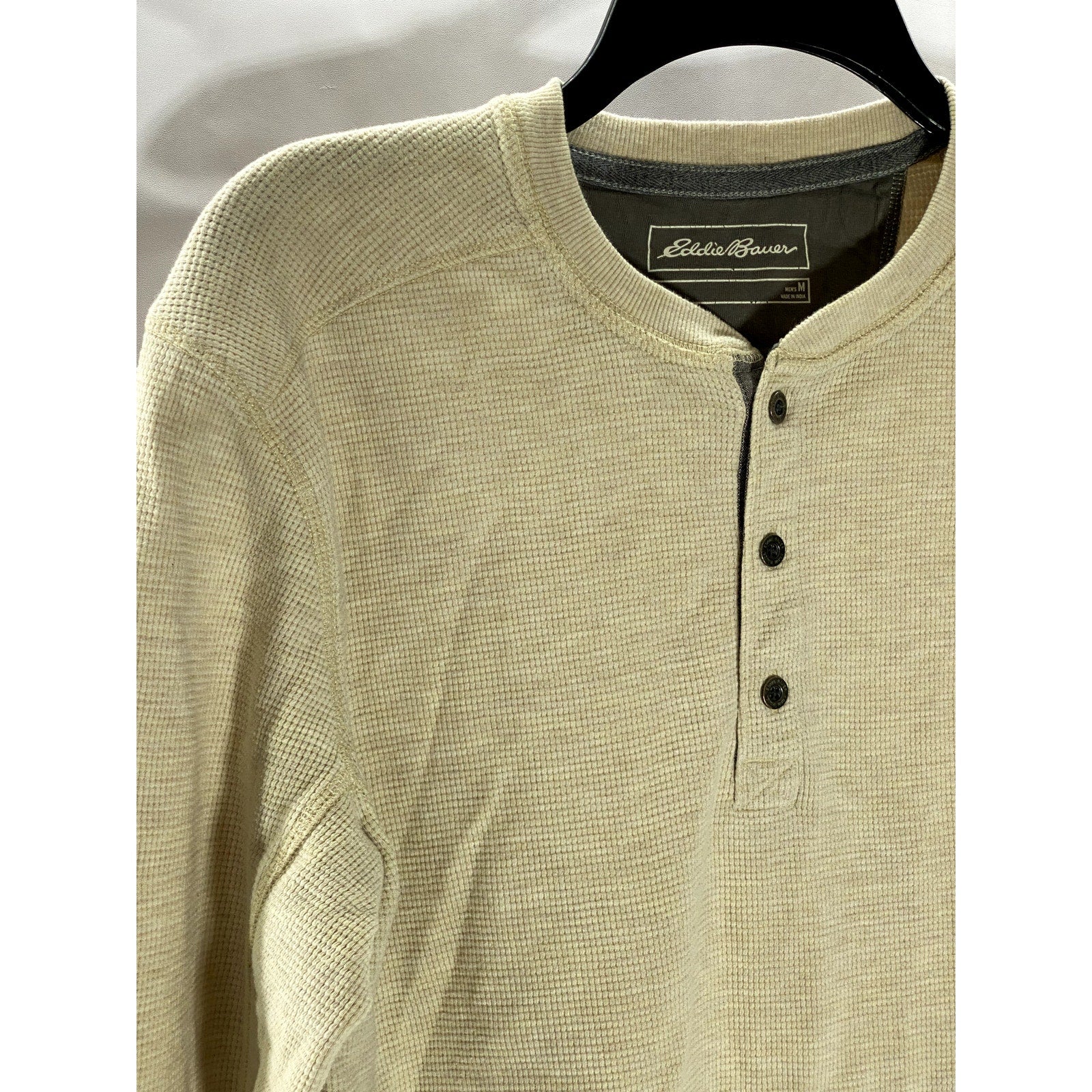EDDIE BAUER Men's Beige Classic-Fit Long Sleeve Thermal Henley T-Shirt SZ M