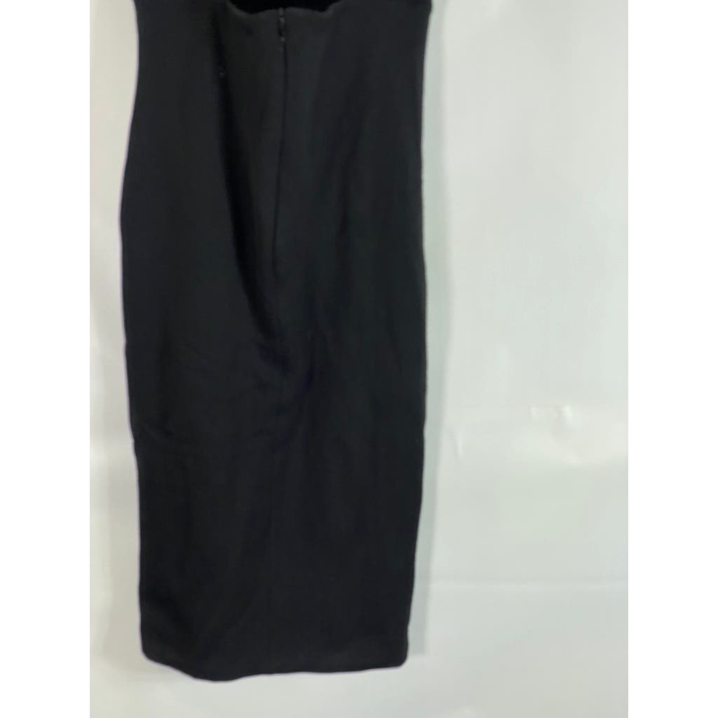 AQ/AQ Women's Black Deep Plunge V Neck Sleeveless Jane Knee Length Dress SZ 0
