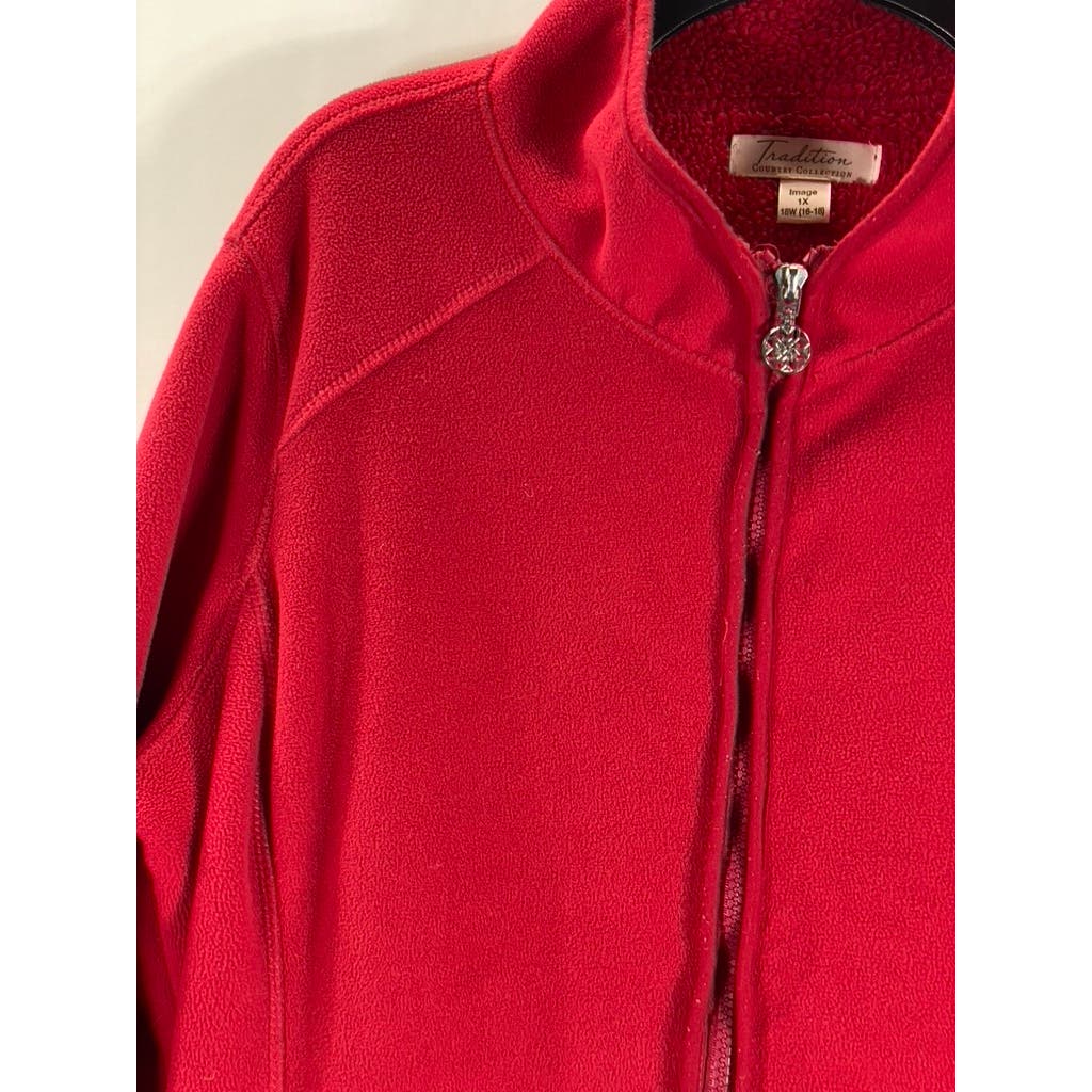 TRADITION COUNTRY COLLECTION Women's Plus Size Red Fleece Zip-Up Sweater SZ 1X