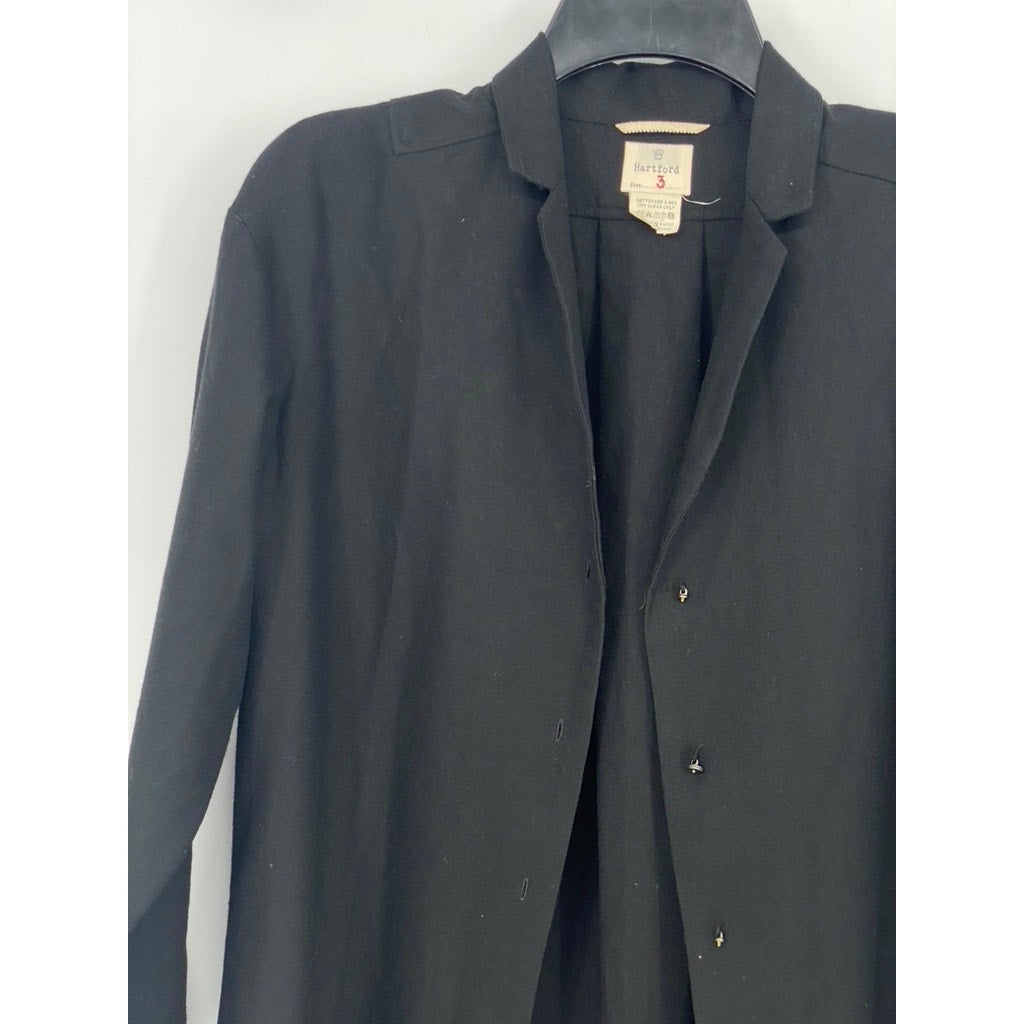 HARFORD Women's Black Wool Button-Up Long Sleeve Long Coat SZ 3